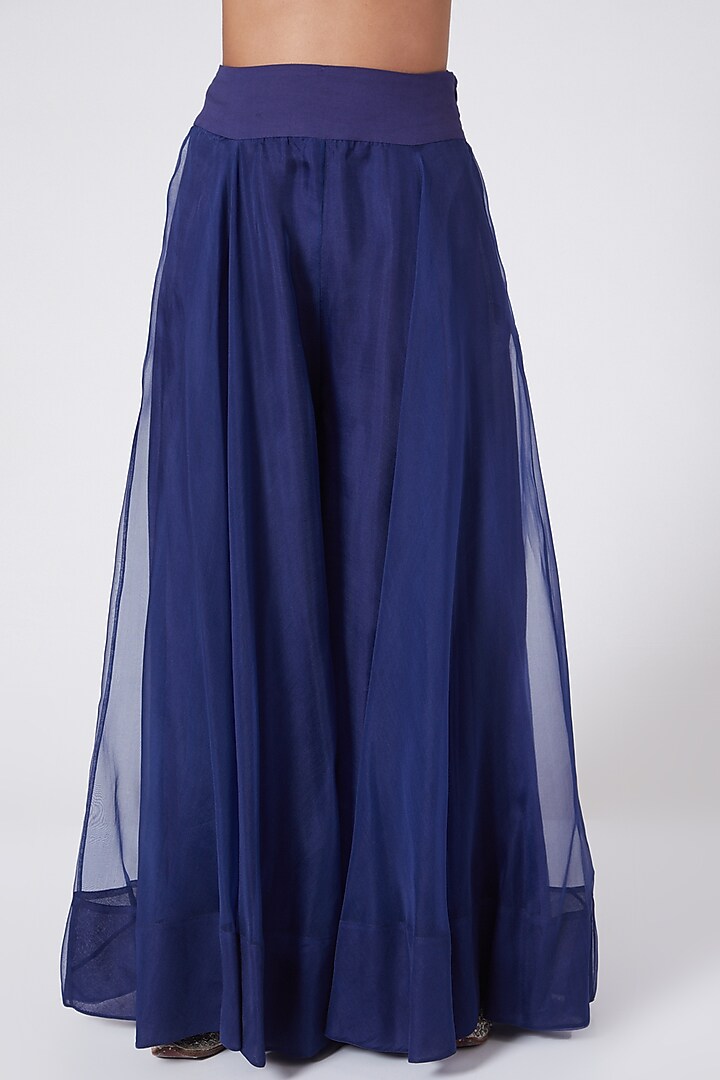 Blue Hand Embroidered Palazzo Pant Set With Drape by Ose By Jyoti Gupta at Pernia's Pop Up Shop