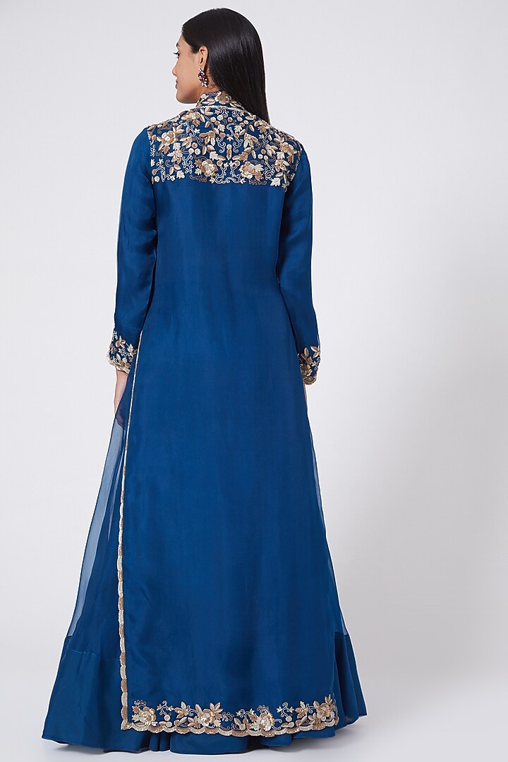 Blue Hand Embroidered Palazzo Pant Set by Ose By Jyoti Gupta at Pernia's Pop Up Shop