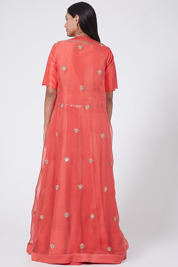 Peach Hand Embroidered Skirt Set by Ose By Jyoti Gupta at Pernia's Pop Up Shop