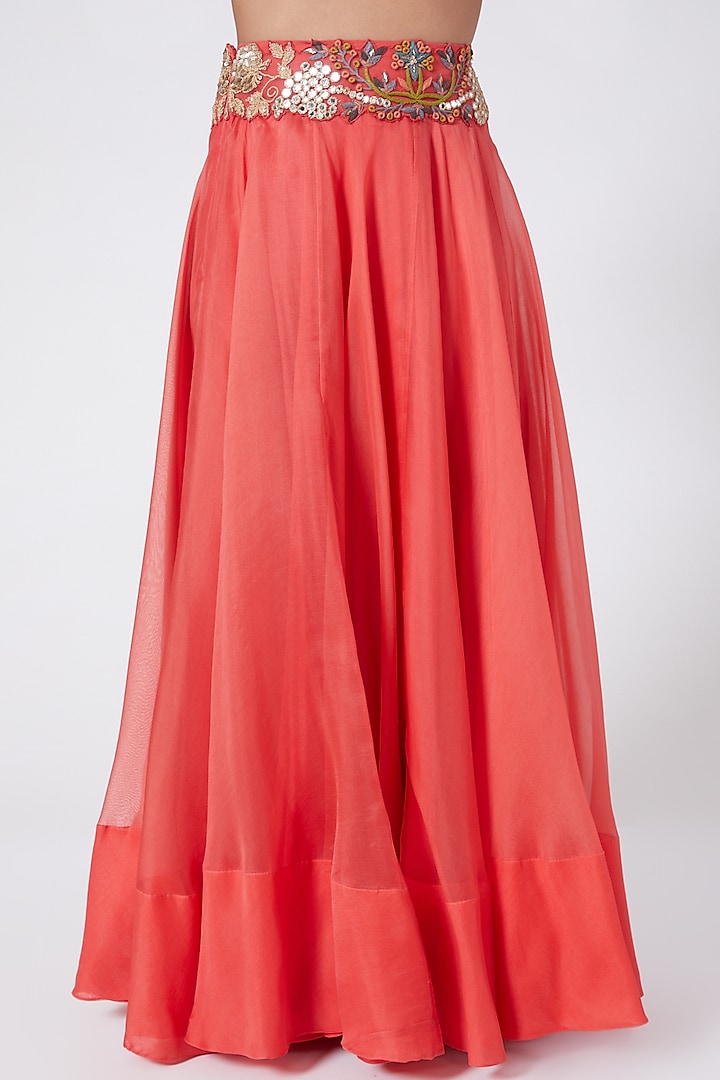 Peach Hand Embroidered Skirt Set by Ose By Jyoti Gupta at Pernia's Pop Up Shop