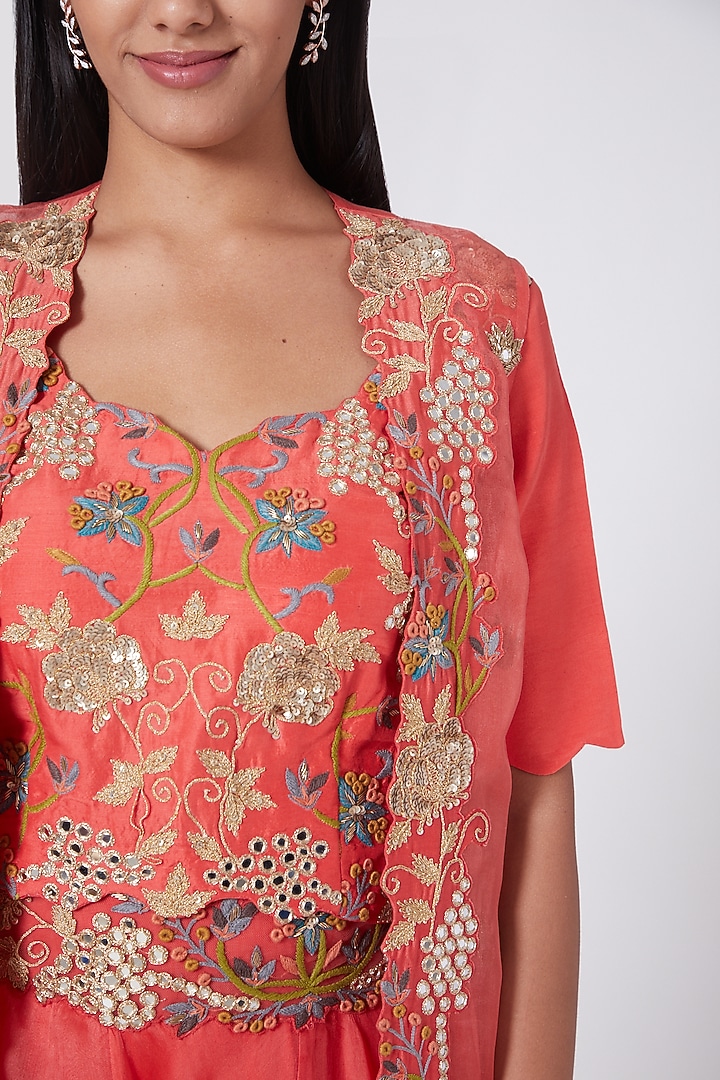 Peach Hand Embroidered Skirt Set by Ose By Jyoti Gupta at Pernia's Pop Up Shop