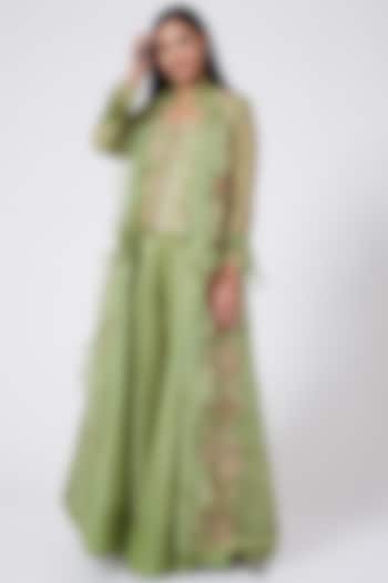 Green Hand Embroidered Palazzo Pant Set by Ose By Jyoti Gupta