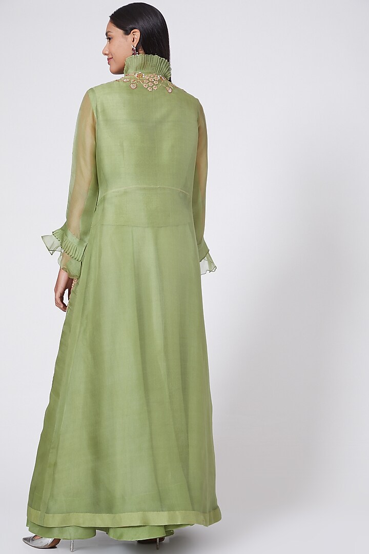 Green Hand Embroidered Palazzo Pant Set by Ose By Jyoti Gupta at Pernia's Pop Up Shop