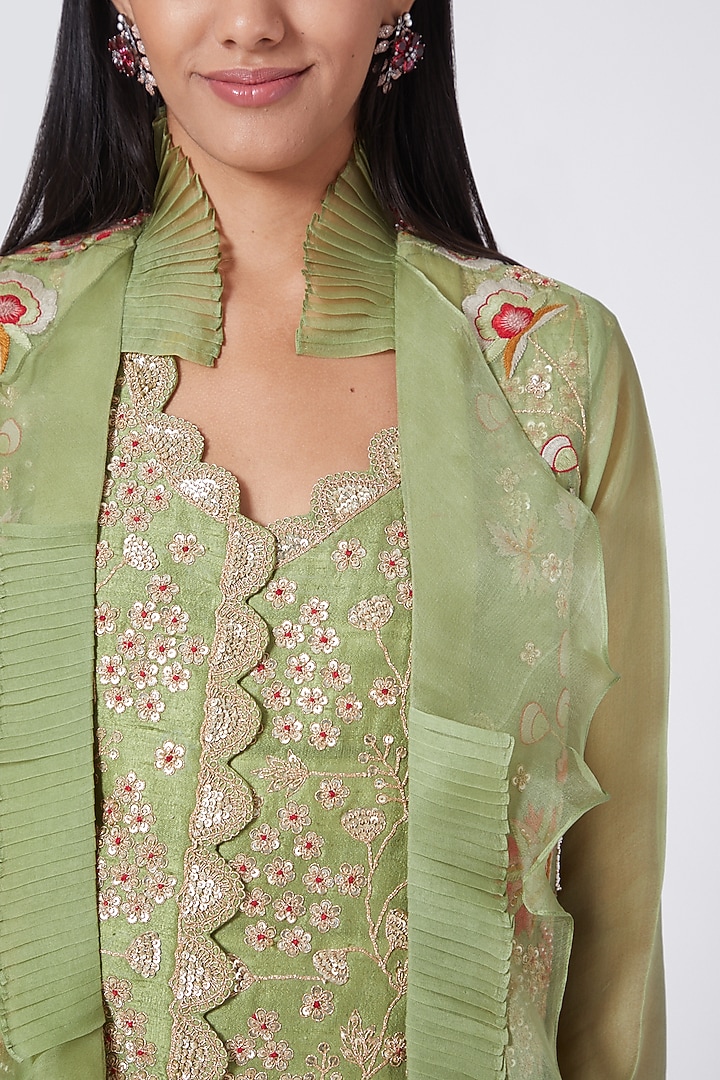 Green Hand Embroidered Palazzo Pant Set by Ose By Jyoti Gupta at Pernia's Pop Up Shop