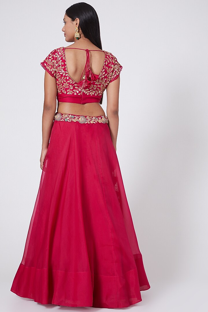 Fuchsia Pink Hand Embroidered Skirt Set by Ose By Jyoti Gupta at Pernia's Pop Up Shop