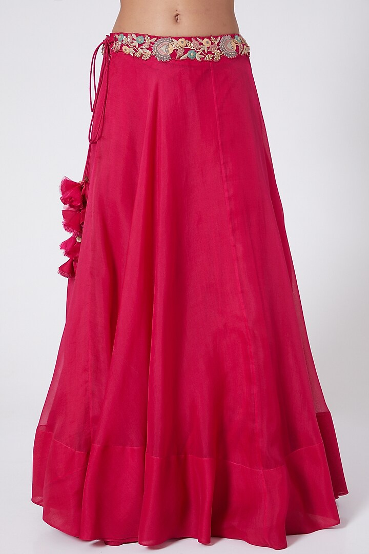 Fuchsia Pink Hand Embroidered Skirt Set by Ose By Jyoti Gupta at Pernia's Pop Up Shop