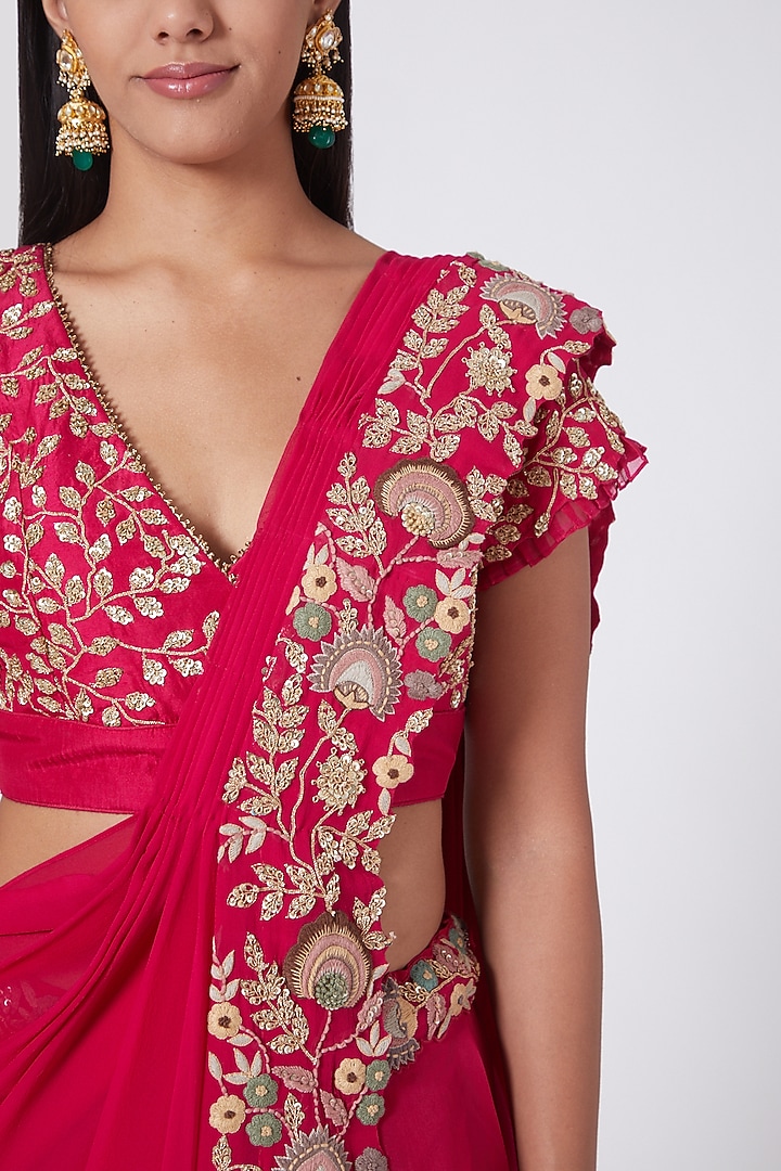 Fuchsia Pink Hand Embroidered Skirt Set by Ose By Jyoti Gupta at Pernia's Pop Up Shop
