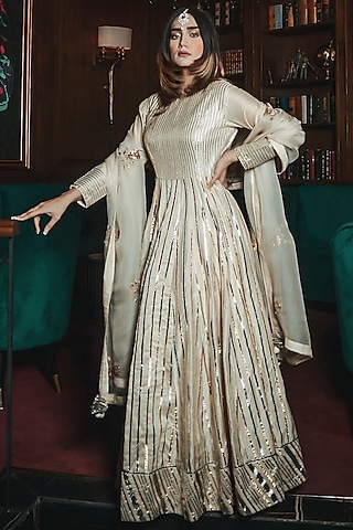 White Embroidered Anarkali Set by Ose by Jyoti Gupta