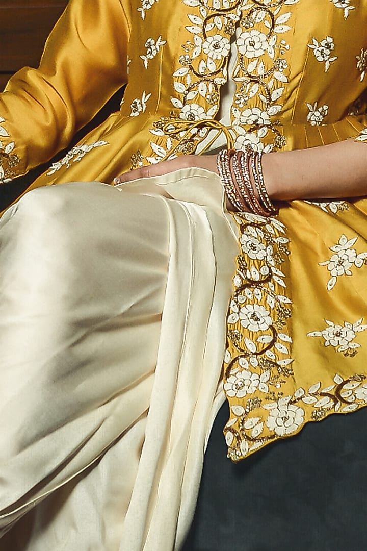 Yellow & Off White Embroidered Dhoti Set by Ose by Jyoti Gupta at Pernia's Pop Up Shop