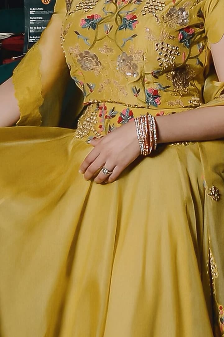 Lime Yellow Hand Embroidered Jacket Set by Ose by Jyoti Gupta at Pernia's Pop Up Shop