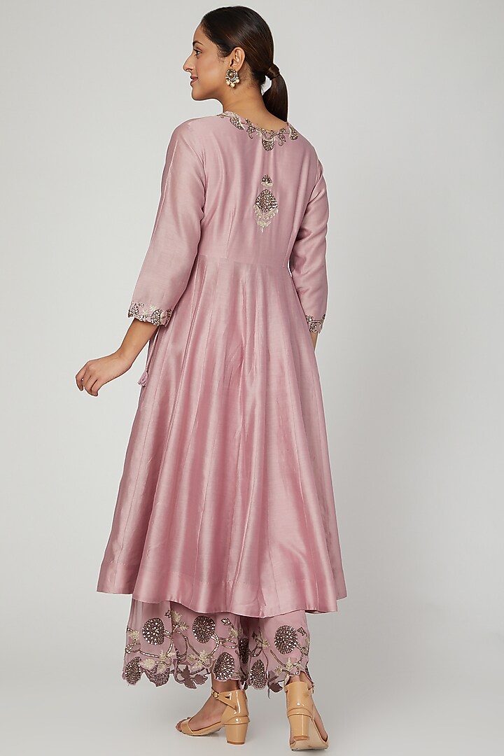 Lilac Pink Embroidered Angrakha Kurta Set by Ose by Jyoti Gupta at Pernia's Pop Up Shop