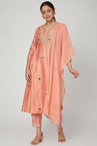 Orange Embroidered Kurta Set by Ose by Jyoti Gupta