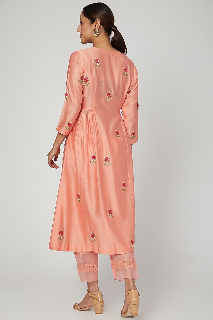 Orange Embroidered Kurta Set by Ose by Jyoti Gupta at Pernia's Pop Up Shop