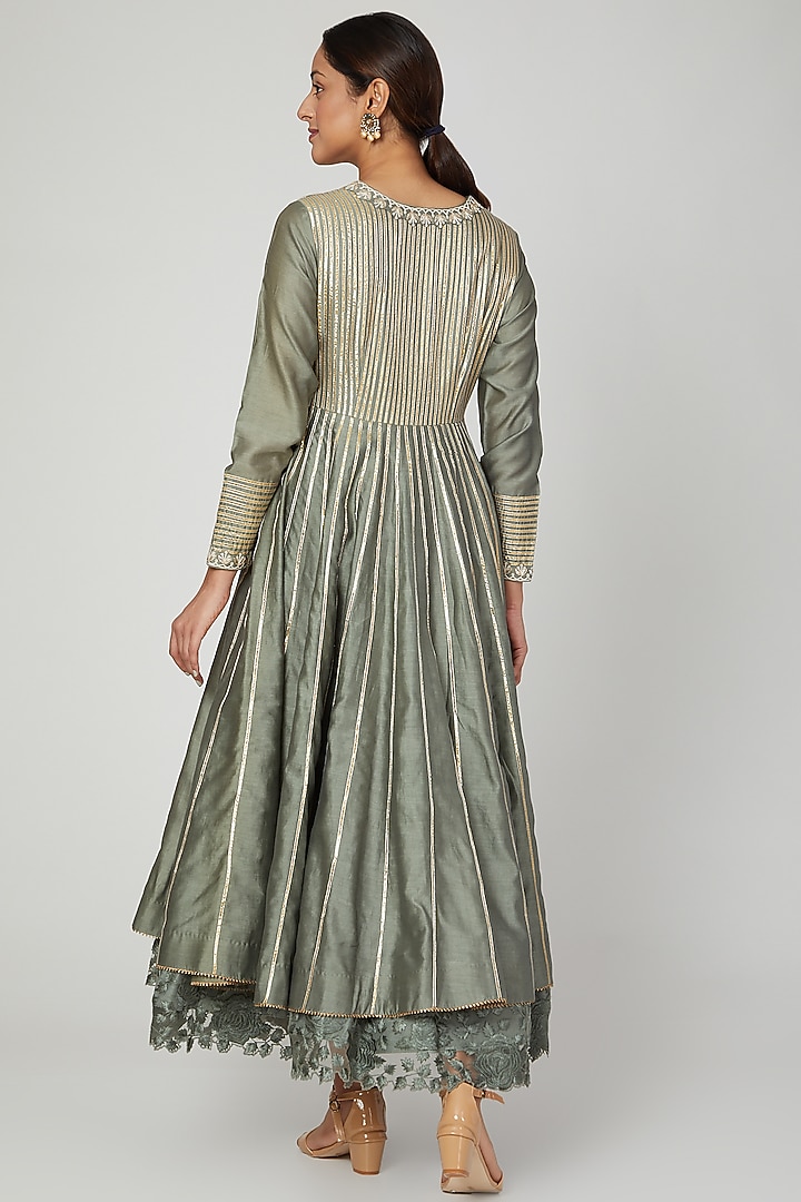 Matte Green Embroidered Wedding Anarkali Set by Ose by Jyoti Gupta at Pernia's Pop Up Shop
