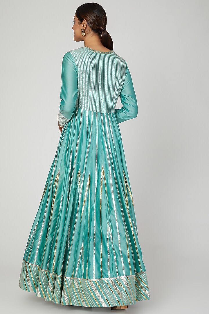 Turquoise Blue Embroidered Wedding Anarkali Set by Ose by Jyoti Gupta at Pernia's Pop Up Shop