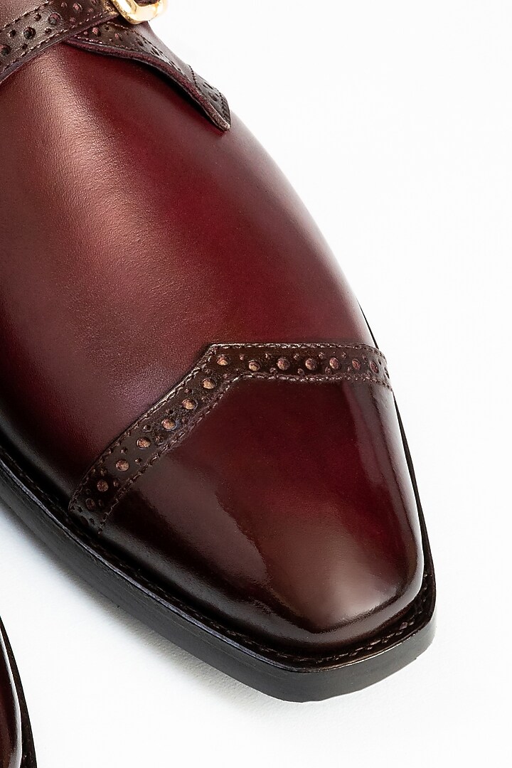 Maroon Full Grain Leather Monk Shoes by OBLUM at Pernia's Pop Up Shop