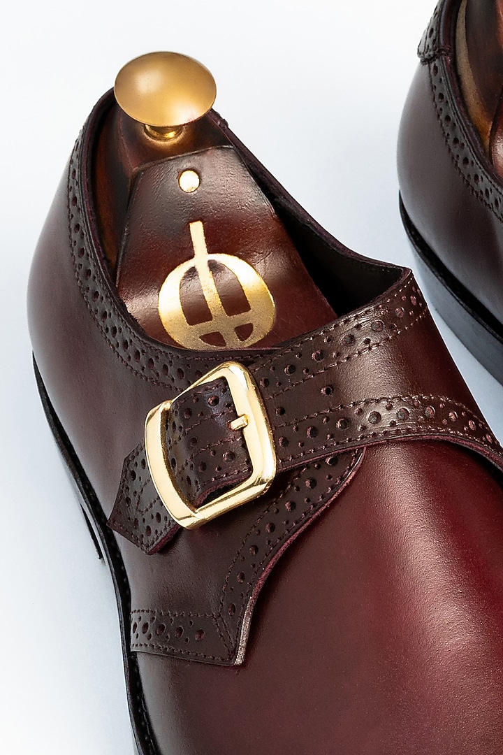 Maroon Full Grain Leather Monk Shoes by OBLUM at Pernia's Pop Up Shop