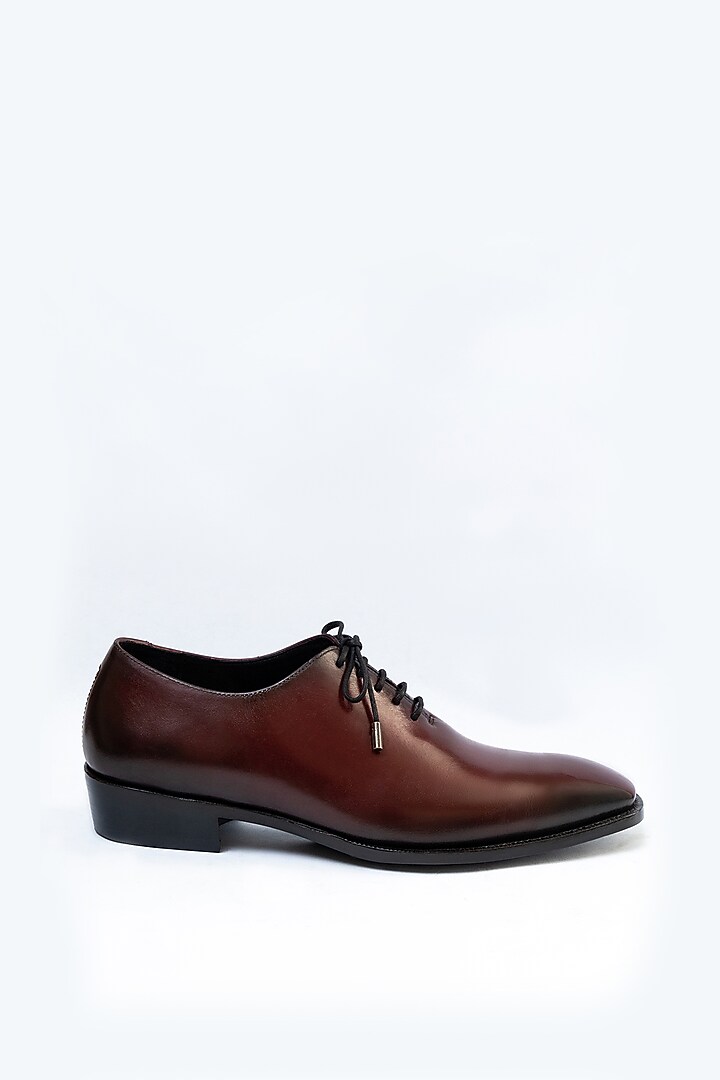 Maroon Full Grain Leather Oxford Shoes by OBLUM at Pernia's Pop Up Shop