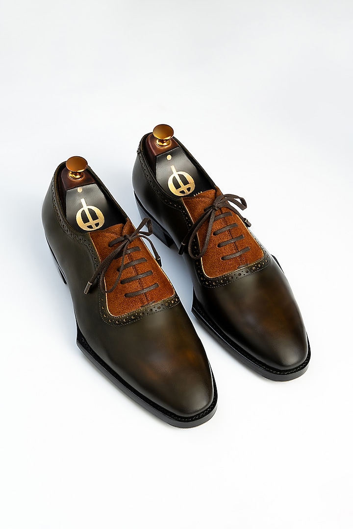 Green Full Grain Leather Oxford Shoes by OBLUM