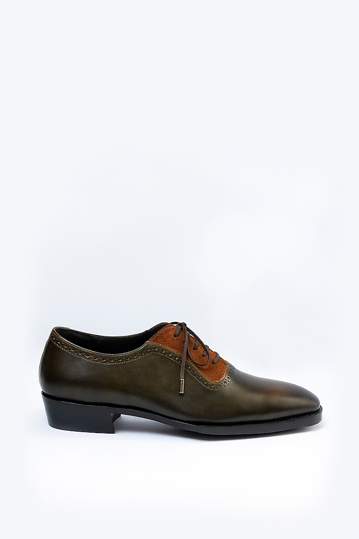 Green Full Grain Leather Oxford Shoes by OBLUM at Pernia's Pop Up Shop