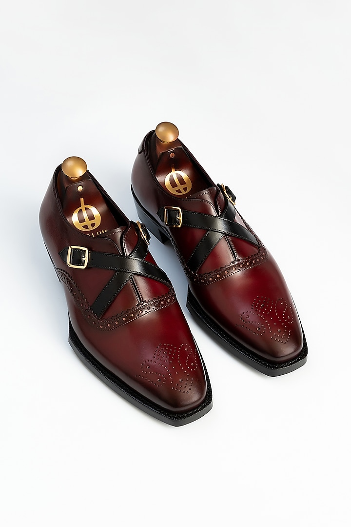 Maroon Full Grain Leather Oxford Shoes by OBLUM