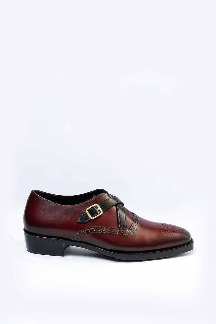 Maroon Full Grain Leather Oxford Shoes by OBLUM at Pernia's Pop Up Shop