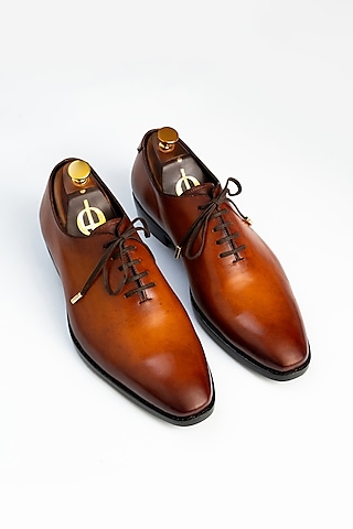 Yellow Full Grain Leather Oxford Shoes by OBLUM