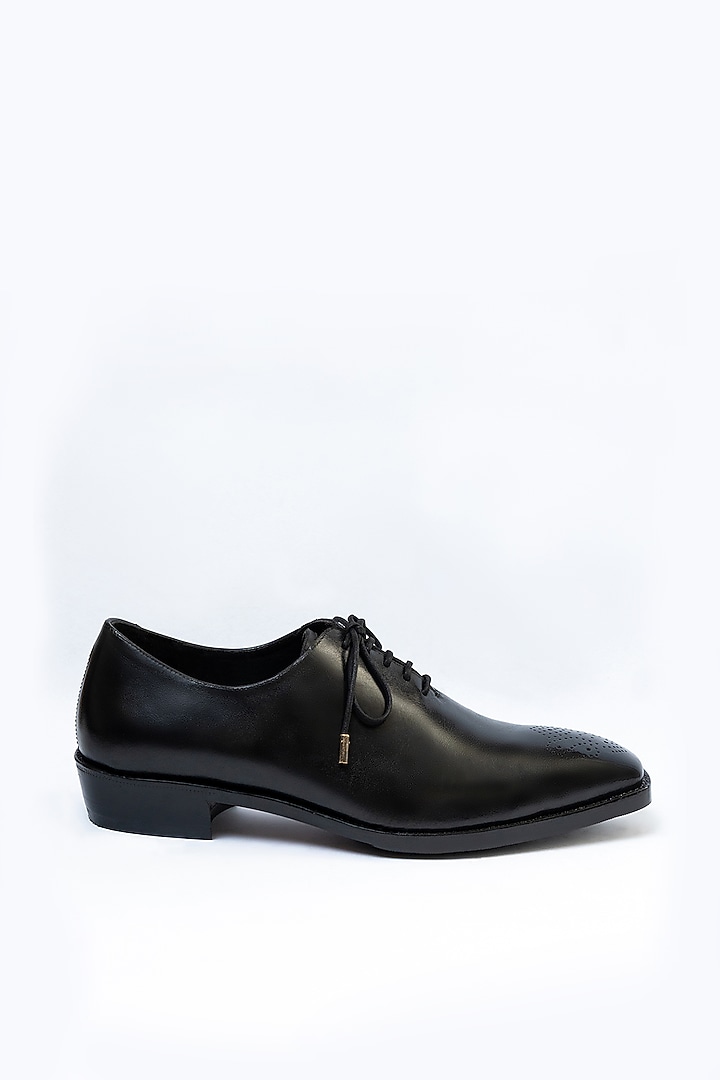 Black Calfskin Leather Oxford Shoes by OBLUM at Pernia's Pop Up Shop