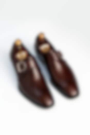 Maroon Full Grain Leather Monk Shoes by OBLUM
