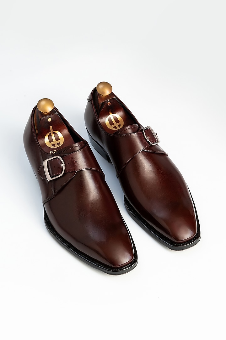 Maroon Full Grain Leather Monk Shoes by OBLUM