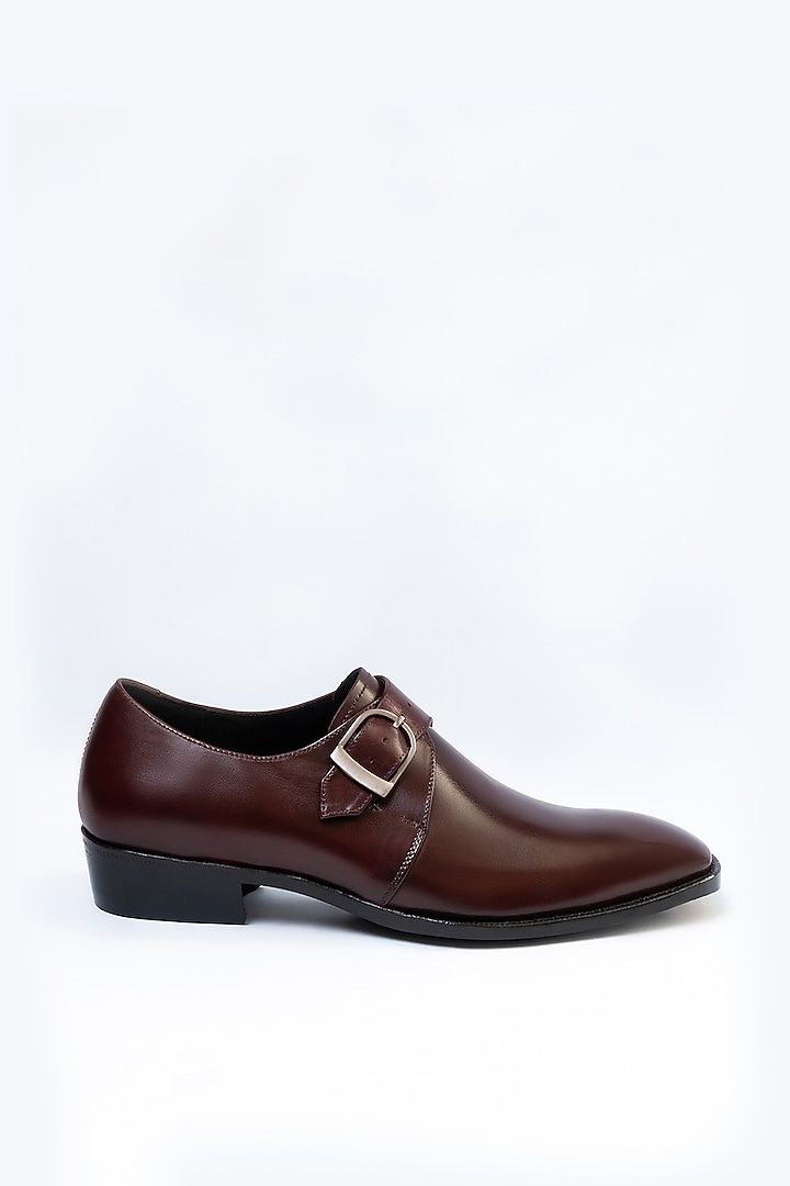 Maroon Full Grain Leather Monk Shoes by OBLUM at Pernia's Pop Up Shop