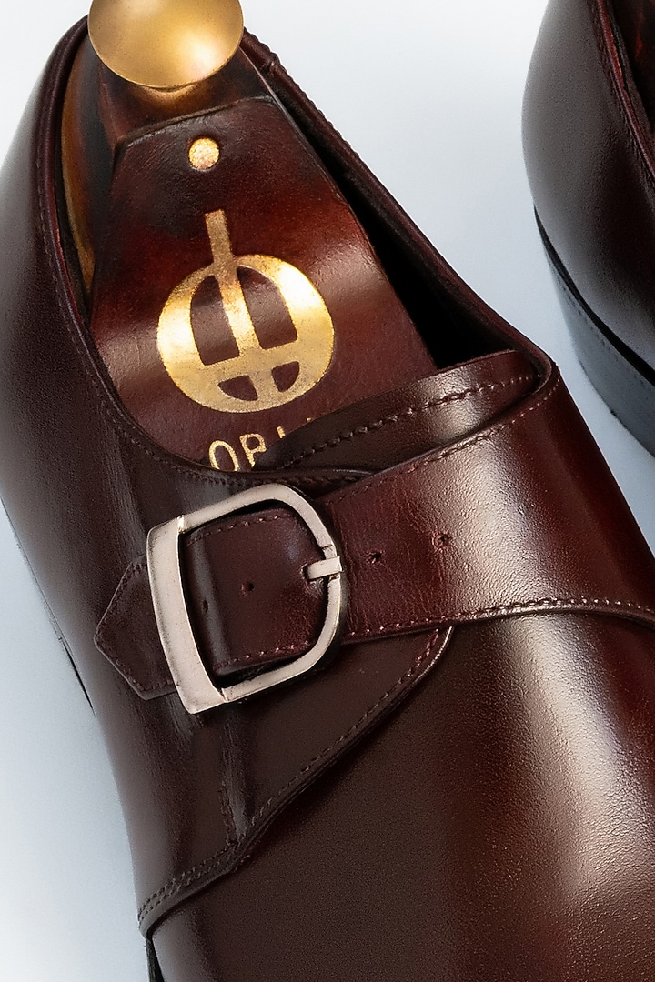 Maroon Full Grain Leather Monk Shoes by OBLUM at Pernia's Pop Up Shop