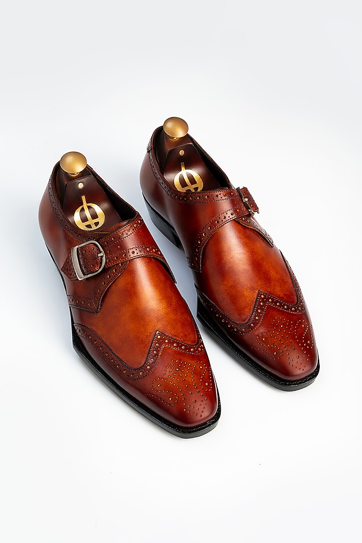 Yellow Full Grain Leather Monk Shoes by OBLUM