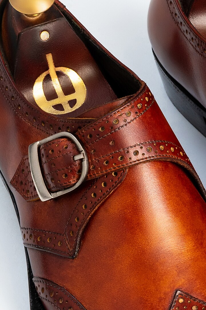 Yellow Full Grain Leather Monk Shoes by OBLUM at Pernia's Pop Up Shop