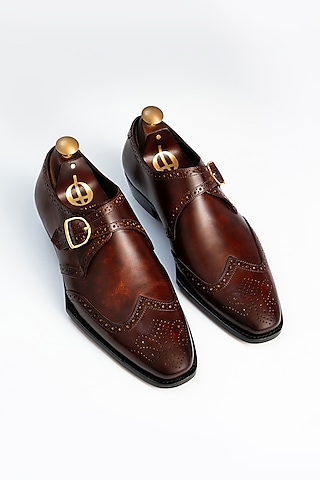 Brown Full Grain Leather Oxford Shoes by OBLUM