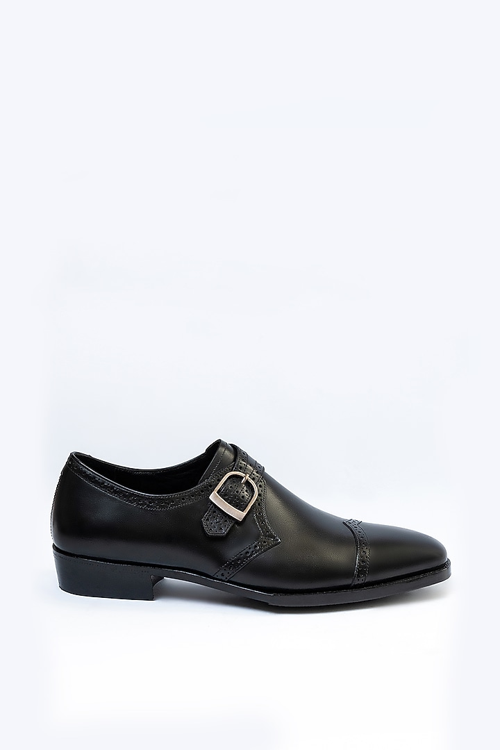 Black Calfskin Leather Monk Shoes by OBLUM at Pernia's Pop Up Shop