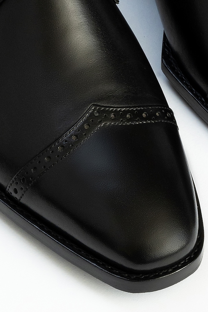 Black Calfskin Leather Monk Shoes by OBLUM at Pernia's Pop Up Shop