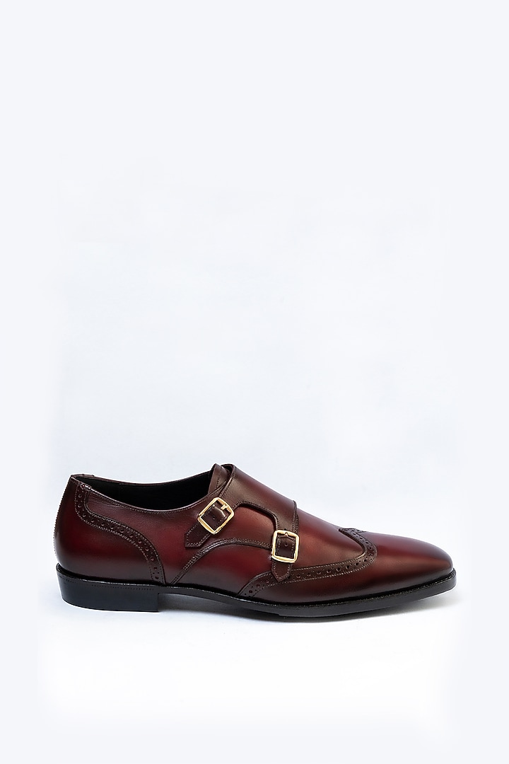 Maroon Full Grain Leather Monk Shoes by OBLUM at Pernia's Pop Up Shop