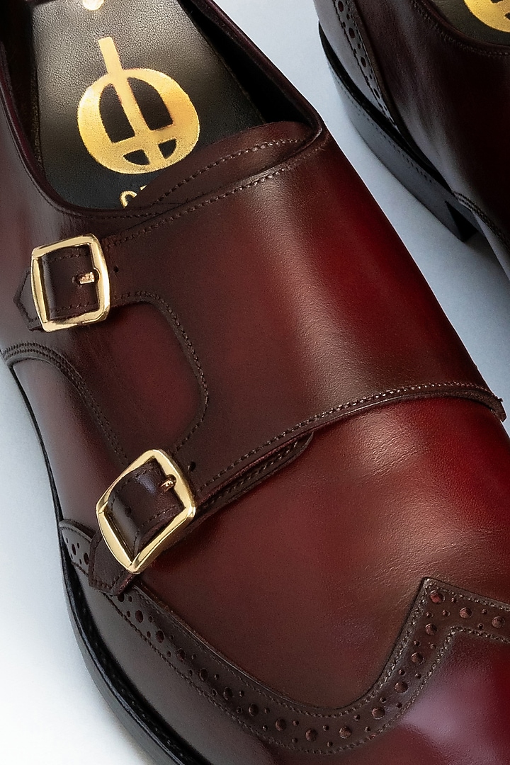 Maroon Full Grain Leather Monk Shoes by OBLUM at Pernia's Pop Up Shop