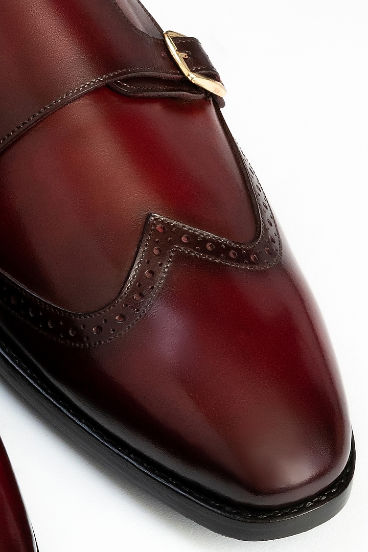Maroon Full Grain Leather Monk Shoes by OBLUM at Pernia's Pop Up Shop