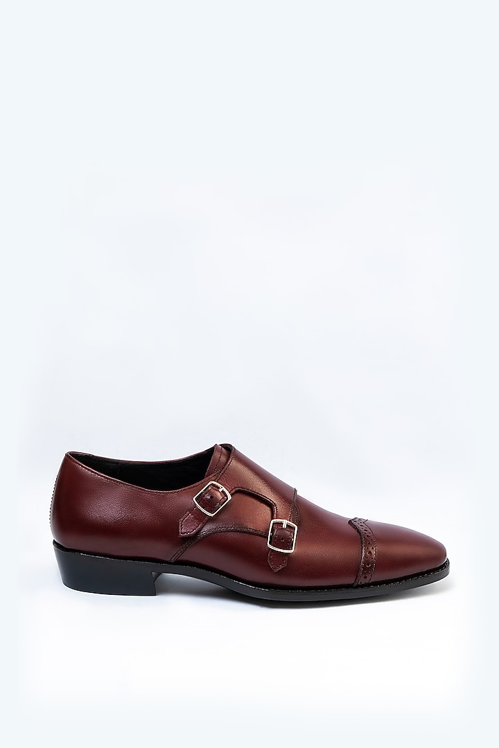 Maroon Full Grain Leather Monk Shoes by OBLUM at Pernia's Pop Up Shop