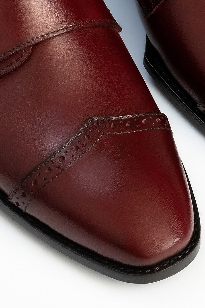 Maroon Full Grain Leather Monk Shoes by OBLUM at Pernia's Pop Up Shop