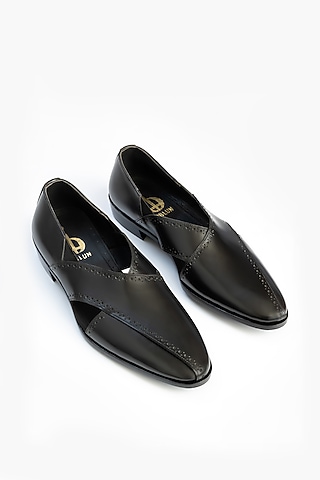 Black Calfskin Leather Peshawari Shoes by OBLUM