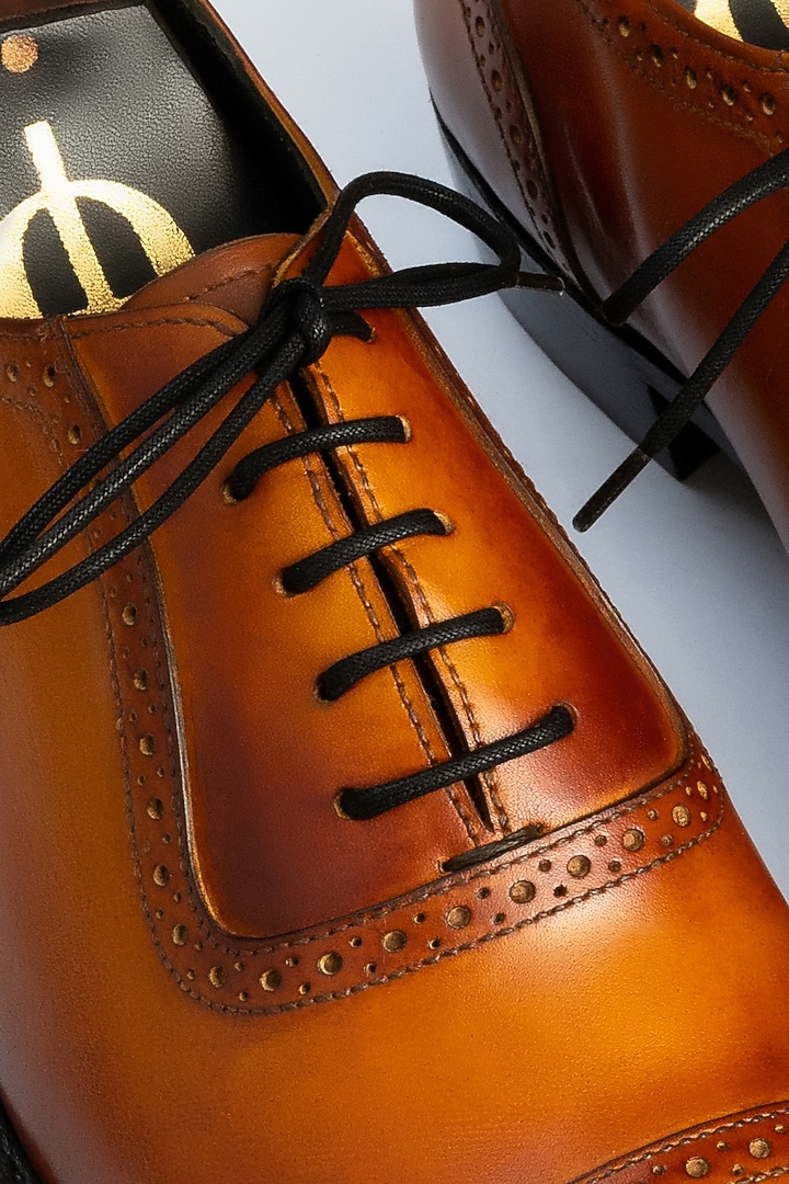 Yellow Full Grain Leather Oxford Shoes by OBLUM at Pernia's Pop Up Shop