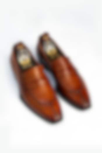 Yellow Full Grain Leather Y-Tip Loafers by OBLUM