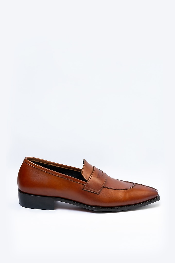 Yellow Full Grain Leather Y-Tip Loafers by OBLUM at Pernia's Pop Up Shop
