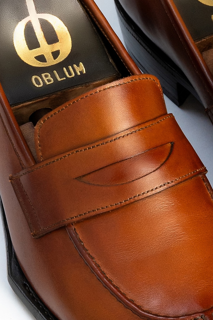 Yellow Full Grain Leather Y-Tip Loafers by OBLUM at Pernia's Pop Up Shop