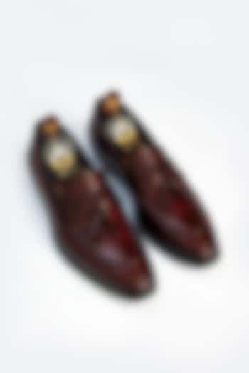 Maroon Full Grain Leather Penny Loafers by OBLUM