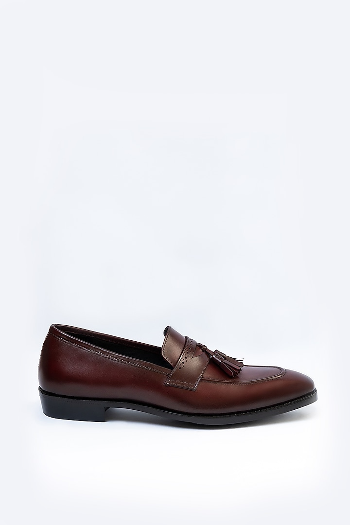 Maroon Full Grain Leather Penny Loafers by OBLUM at Pernia's Pop Up Shop