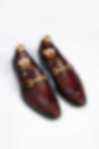 Maroon Full Grain Leather Horse Bit Loafers by OBLUM